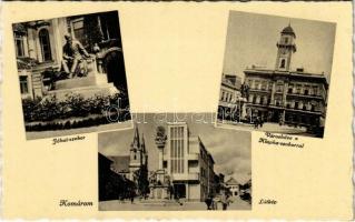 1941 Komárom, Komárno; Jókai szobor, Városháza, Klapka szobor, Szentháromság szobor / monument, town hall, Holy Trinity statue
