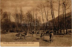 1916 Nagyhuta (?), Kőkapu, Gróf Károlyi vadászkertjének részlete, őzek és szarvasok (Rb)