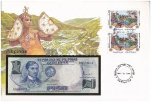 Fülöp-szigetek 1969. 1P felbélyegzett borítékban, bélyegzéssel T:I  Philippines 1969. 1 Piso in envelope with stamp and cancellation C:UNC