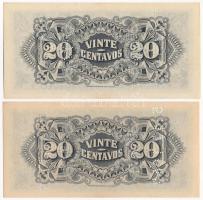 Mozambik 1933. 20c (2x) "287,143 - 287,144" sorszámkövetők, perforációval érvénytelenítve ...