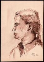 Nagy Lajos (1956-): Női portré. Lavírozott tus, papír, jelzett. 30,5x21,5 cm
