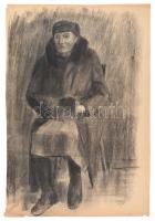 Ujváry Lajos (1925-2006): Ülő nő. Szén, papír, jelzett. Lap széle sérült. 61x41,5 cm