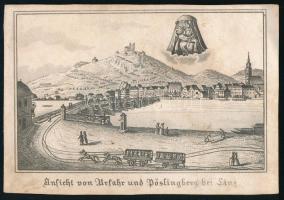 Ansicht von Urfahr und Pöstlingberg bei Linz, rézmetszet, papír, jelzés nélkül, körbevágott, 7x11 cm