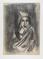 Kóródy jelzéssel (Kóródy Jenő?): Női portré, 1987. Kréta, papír. Sérült, javított. Paszpartuban. 57x40 cm