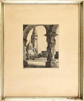 Zádor István (1882-1963): Szegedi Nemzeti Emlékcsarnok (Pantheon). Rézkarc, papír, jelzett. Üvegezett keretben. 26×19,5 cm