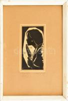 Margittai Jenő (1929 - ) : Könyvbarát. Linó, papír, jelzett üvegezett keretben, 22x11 cm