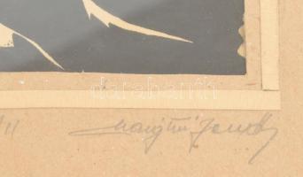 Margittai Jenő (1929 - ) : Könyvbarát. Linó, papír, jelzett üvegezett keretben, 22x11 cm