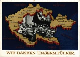 1939 Wir danken unserm Führer / NSDAP German Nazi Party propaganda, Adolf Hitler, Konrad Henlein, map of the Czech Republic, swastika. 6 Ga. + So. Stpl