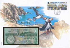 Guernsey / Alderney 1991. 1Ł felbélyegzett borítékban, bélyegzéssel T:I Guernsey / Alderney 1991. 1 Pound in envelope with stamp and cancellation C:UNC