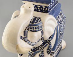 Elefánt, mázas kerámia, keleti ornamentikával díszített, jelzés nélkül, kopásnyomokkal, mázhibákkal,...