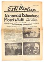 1961 Esti Hírlap 1961. árpil. 15., a címlapon a Moszkvába érkező Gagarin ünneplésével, 3 sztl. lev.