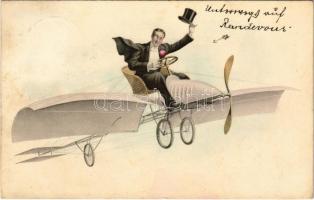 Úriember repülőgépen / Gentleman in aircraft. M. Munk Vienne Nr. 585.