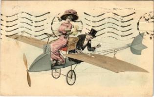 Úriember és hölgy repülőgépen / Gentleman and lady in aircraft. M. Munk Vienne Nr. 585.