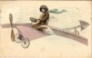 1912 Hölgy repülőgépen / Lady in aircraft. M. Munk Vienne Nr. 585. (EK)