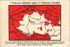 1938 7 Millionen Tschechen gegen 75 Millionen Deutsche! Sudetendeutscher-Heimatbund / WWII Sudeten German propaganda postcard + 1938 Des Führers Geburtstag So. Stpl (EK)