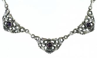 Ezüst (Ag) Colié, ametiszt kővel ékített, jelzett, h:44cm, bruttó:15g