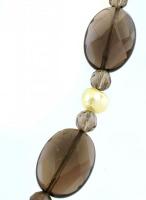 Ezüst (Ag) aranyozott ezüst mágneses zár, nyaklánc, füstkvarc és gyöngy, h:47cm, jelzett