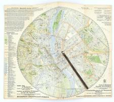 cca 1930 Budapest térképe olasz nyelven, utcajegyzékkel. Bakelit távolság mutatóval 37x60 cm
