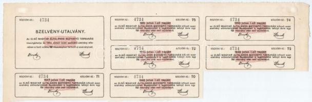 Budapest 1929. "Első Magyar Általános Biztosító Társaság" névre szóló részvénye 50P-ről, s...