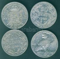 Belgium 1898,1901,1907,1909. 50c Ag 4klf db T:3