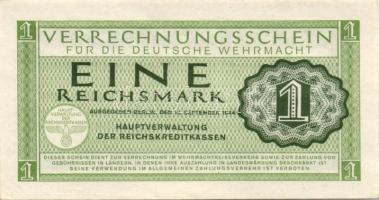 Német 3. Birodalom/Wehrmacht kiadás (Német Véderő) 1944. 1M, 5M, 10M, 50M összesen 4 klf db, az 5M bankjegyben belül fa részdarabok találhatók, rendkívül ritka eset! Teljes sor! T:I,II (csak az 50M)