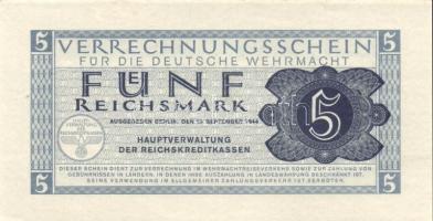 Német 3. Birodalom/Wehrmacht kiadás (Német Véderő) 1944. 1M, 5M, 10M, 50M összesen 4 klf db, az 5M b...