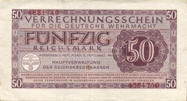 Német 3. Birodalom/Wehrmacht kiadás (Német Véderő) 1944. 1M, 5M, 10M, 50M összesen 4 klf db, az 5M b...