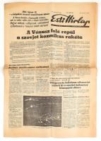 1961 Esti Hírlap 1961. február 12. száma, a Vénusz felé repülő szovjet kozmikus rakétával, sérült, javított lapokkal, 3 sztl. lev.