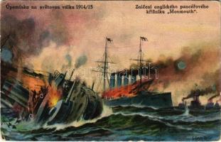 Znicení anglického pancérového krizníku Monmouth / WWI German Navy art postcard, Destruction of the English armored cruiser Monmouth s: C. Schön (kopott sarkak / worn corners)