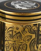 Hollóházi Szász Endre által tervezett mintával díszített tégely 2db, nem hozzá illő tetőkkel, matric...