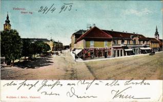 1913 Vinkovce, Vinkovci; Glavni trg / Fő tér, Carl Grünfeld üzlete / main square, shop (EK)