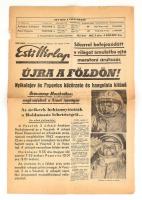 1962 Esti Hírlap 1962. aug. 15. A címlapon: Újra a földön! Nyikolajev és Popovics közérzete és hangulata kitűnő. Vosztok 3 és Vosztok 4 űrhajók visszatérésével, kis szakadásokkal, 3 sztl. lev.