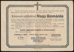 1940 Trianoni születésű Nagy-Románia gyászjelentése, irredenta kovásznai gúny nyomtatvány, hajtva, postán elküldve.