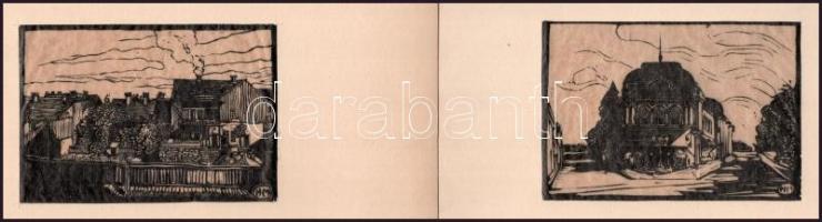 HM jelzéssel: 8 db szegedi részletet ábrázoló grafika. Linómetszet, papír, jelzett a metszeten, pasz...