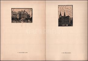 HM jelzéssel: 8 db szegedi részletet ábrázoló grafika. Linómetszet, papír, jelzett a metszeten, pasz...