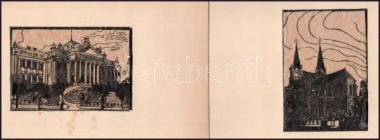HM jelzéssel: 8 db szegedi részletet ábrázoló grafika. Linómetszet, papír, jelzett a metszeten, pasz...