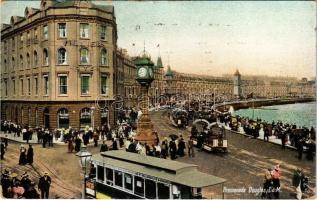 Douglas (Isle of Man), Promenade, tram, horse-drawn trams, Villiers Hotel and Buffet. Kromo Series No. 21887. (EK)