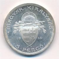1938. 5P Ag "Szent István" T:1- patina Adamo P8.1