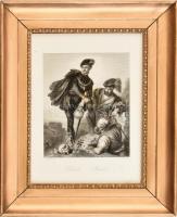 Goldberg, Georg (1830-1894) és Pecht, Friedrich (1814-1903): Hamlet. Acélmetszet, papír. Jelzett a metszeten. Üvegezett, dekoratív fakeretben. 15x12 cm