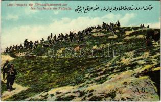 Les troupes de lInvestissement sur les hauteurs de Tatavla / Turkish military, group of soldiers. Editeur Max Fruchtermann (Constantinople) (kis szakadás / small tear)