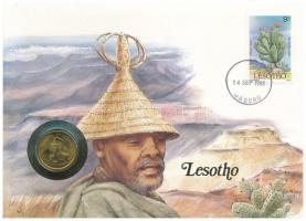 Lesotho 1979. 5l érme bélyeges borítékon, német nyelvű ismertetővel T:1  Lesotho 1979. 5 Lisente coin in letter with stamp and cancellation with German language information sheet C:UNC