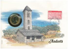 Andorra 1983. 1D felbélyegzett borítékban, bélyegzéssel, német nyelvű leírással T:1  Andorra 1983. 1 Diner in envelope with stamp and cancellation, with German description C:UNC