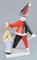 Hollóházi porcelán bohócpár, kézzel festett, hibátlan, jelzett, m: 22 cm