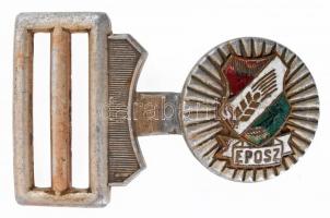 cca 1948-1950 EPOSZ (Egyesült Parasztifjúság Országos Szövetsége) zománcozott címerrel díszített fém övcsatja,, kissé kopottas, h: 6,5 cm
