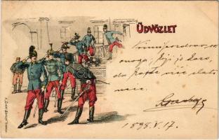 1898 (Vorläufer) Üdvözlet... / Austro-Hungarian K.u.K. military art postcard. litho (EK)