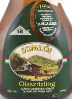 1994 Somlói Olaszrizling, bontatlan palack száraz fehérbor, 0,75 l, sérült viaszpecséttel
