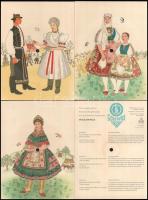 10 db Colorvox hanglemez képeslap Pekáry István (1905-1981) festő, grafikus illusztrációival, 20x15 cm