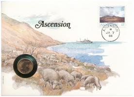 Ascension-sziget 1984. 1p felbélyegzett borítékban, bélyegzéssel, német nyelvű leírással T:1 Ascension Island 1984. 1 Penny in envelope with stamp and cancellation, with German description C:UNC