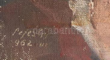 Fejes Gy jelzéssel: Portré, 1962. Olaj, vászon. Kissé sérült. Dekoratív fa keretben. 28,5x19,5 cm