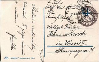 1916 Herzlichen Weihnachtsgruss / Lady art postcard with Christmas greeting. "ERKAL" Künst...